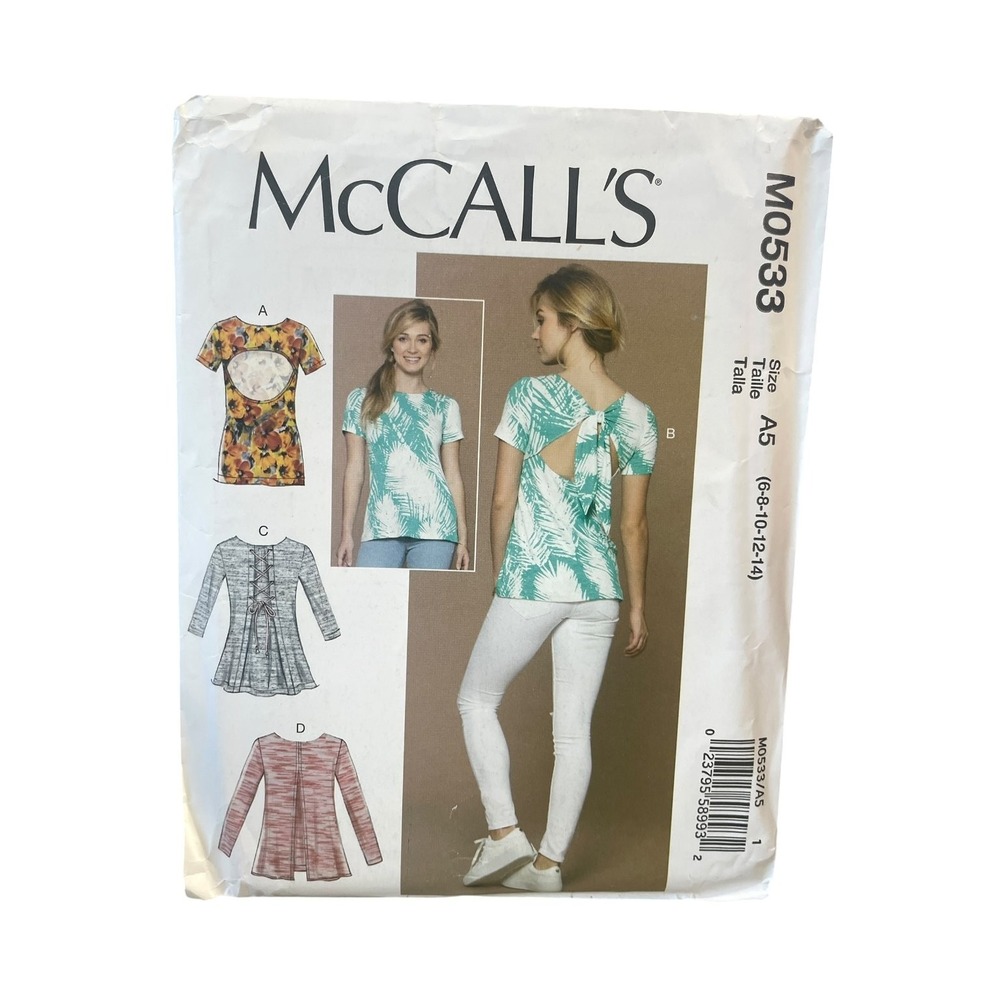 McCall's M0533 Pullover Top T-Shirt A5 (6-14) Back Tie Open Knit UNCUT FF